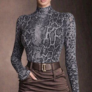 NWOT Mesh Animal Print Snakeskin Bodysuit